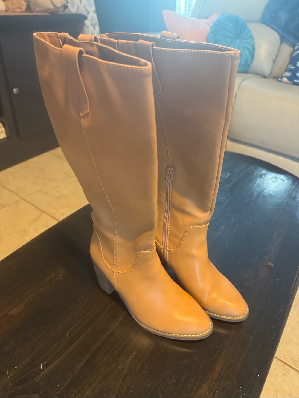 Universal Thread Tall Tan Block Heel Knee Boots